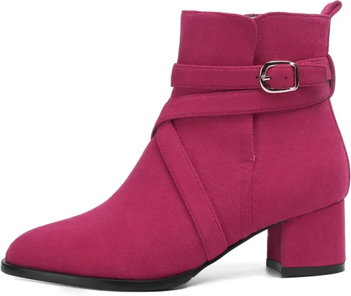 Vista 2 de Botas altas de ante con hebilla para mujer, estilo casual, punta redonda, tacón bajo y grueso, 2 pulgadas