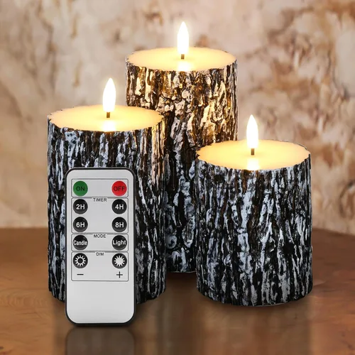 Vista 13 de Eywamage Velas de pilar sin llama con flores blancas y control remoto, juego de 2 velas LED con batería de margaritas de primavera parpadeantes