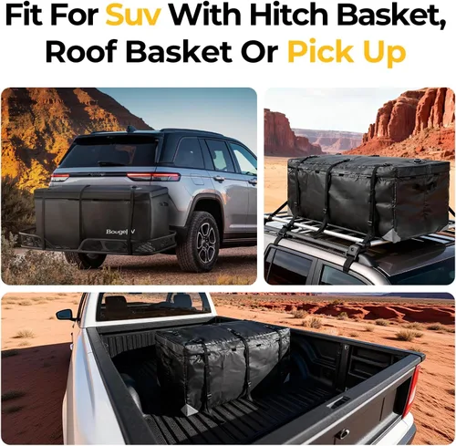 Vista 8 de BougeRV Bolsa de transporte de carga de enganche impermeable, resistente a la lluvia para automóvil, camión, SUV, camionetas, bandejas y cestas