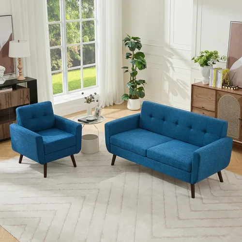 Vista 27 de Tbfit Sofá individual de tela de lino, silla de acento, sillón moderno de mediados de siglo para sala de estar, dormitorio, tapizado con botones