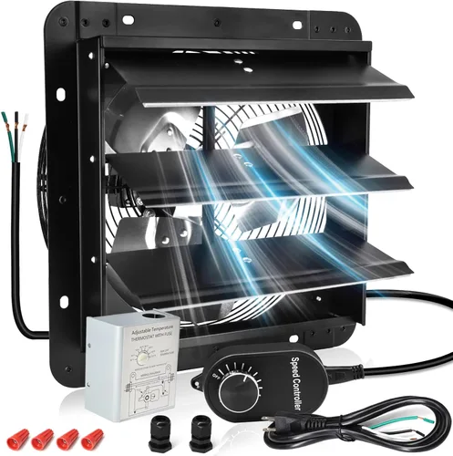 Vista 13 de Criditpid 14 Inch Shutter Exhaust Fan with Speed Controller, 1088 CFM High Speed Vent Fan with Adjustable Thermostat, 1700 RPM Wall Mounted Kitchen