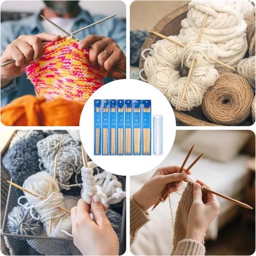 Vista 6 de 35 agujas de tejer de bambú de doble punta de 2/2.5/3/3.5/4/4.5/0.197 in, 7 tamaños, agujas de tejer de bambú, calcetines para suéter con regla