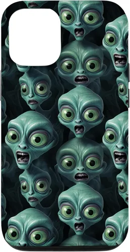 Vista 4 de iPhone 14 Pro Max Trippy Green Cool Alien Funny Party Faces Outer Space Aliens Case