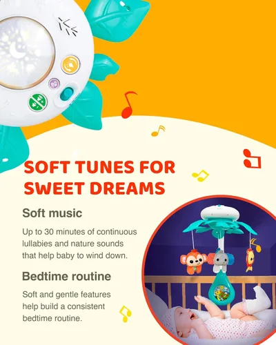 Vista 6 de KiddoLab - Móvil para cuna de bebé con música relajante. Incluye proyector de luz de techo con estrellas, animales. Móvil musical para cuna