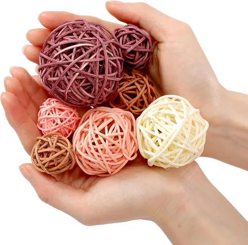 Vista 3 de Patelai 36 Piezas Bolas de Mimbre de Ratán Bolas Decorativas para Jarrón Centro de Mesa Cuencos Esferas de Relleno para Decoración del Hogar, 4 Boho