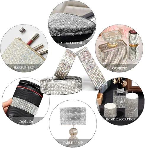 Vista 7 de 5 rollos de cinta autoadhesiva de diamantes de imitación con cristal, cinta de diamantes bling con pegatinas de 2 mm para manualidades, bodas