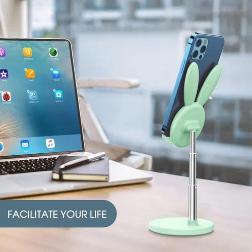 Vista 6 de OATSBASF - Soporte lindo para teléfono celular, soporte ajustable para teléfono con forma de conejo para escritorio, soporte con carcasa gruesa
