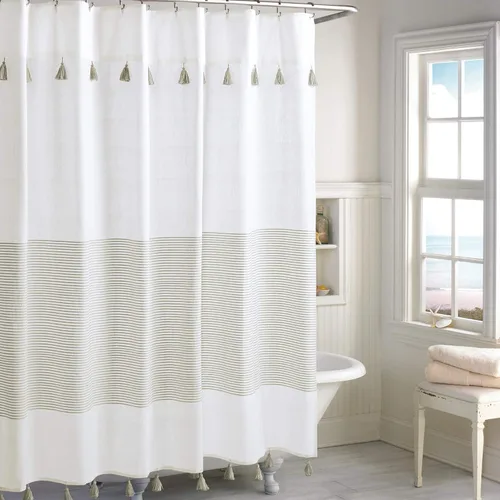 Vista 9 de Panama Stripe Cortina de ducha 100% tela de algodón para baño, de 72 x 72 pulgadas /182.88 x 182.88 cm.