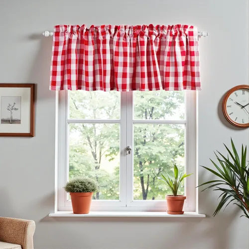 Vista 10 de Aiking Home Tiers - Cortina de tratamiento de ventana pequeña, 2 paneles de cortina de cocina con patrón de cuadros de picnic con bolsillo