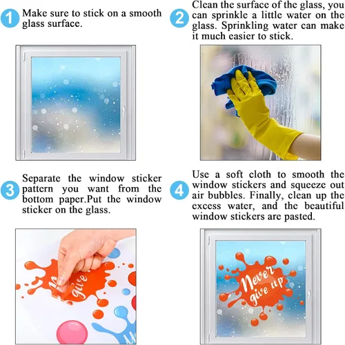 Vista 7 de Whaline 9 hojas de frases inspiradoras para el regreso a clases, calcomanías de ventana de salpicaduras de tinta colorida, calcomanías de ventana