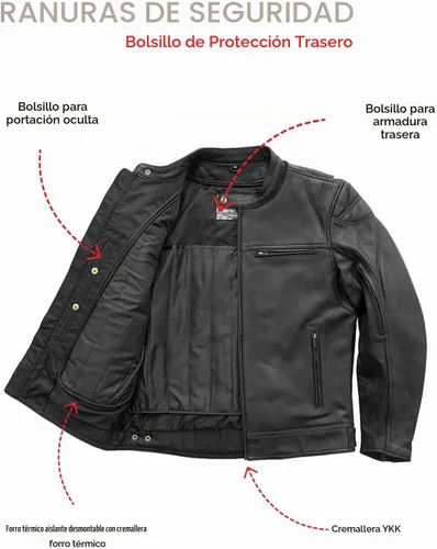 Vista 5 de First Mfg Co - Top Performer - Chaqueta de cuero de motociclista para hombre Negro