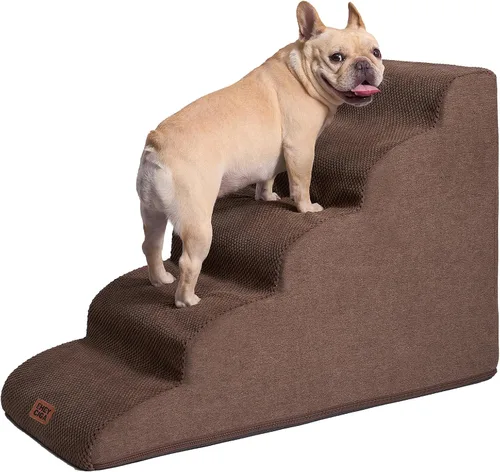 Vista 10 de EHEYCIGA Rampa de escaleras curvadas para perros pequeños de 15.7 pulgadas de alto, escalones para perros de 3 escalones para sofá y silla