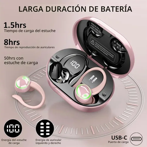 Vista 3 de Auriculares inalámbricos Matast, auriculares Bluetooth deportivos, auriculares con gancho para el oído IP7 impermeables con entrenamiento