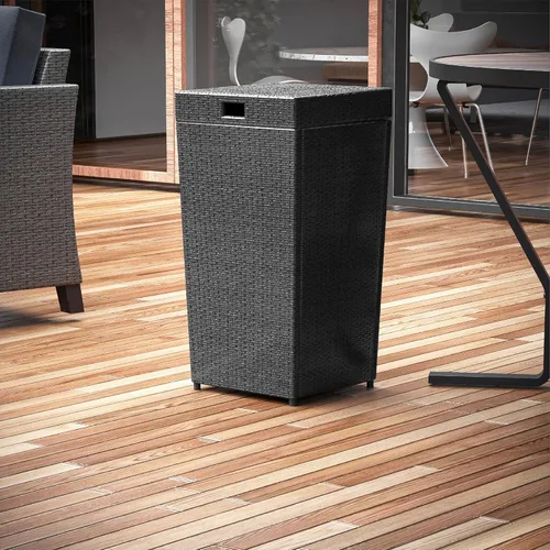 Vista 7 de Nestl Bote de basura gris para exteriores de 30 galones con tapa, cubo de basura de mimbre para patio