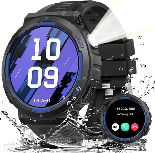 Vista 13 de Relojes inteligentes militares para hombres (responder/hacer llamadas) con linterna LED 3ATM resistente al agua reloj inteligente con más de 100
