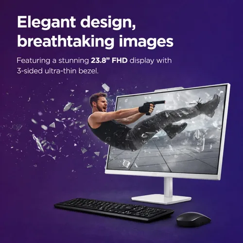 Vista 3 de Lenovo Computadora de escritorio todo en uno FHD de 24 pulgadas - 16 GB de RAM - SSD de 1 TB - CPU Intel 13th 8 núcleos i3 (Beat 11th i5) - Teclado