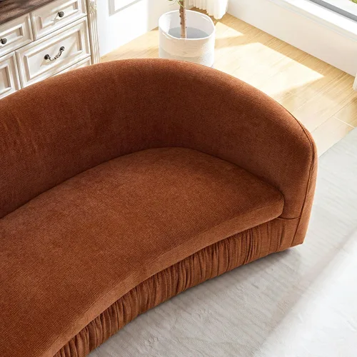 Vista 120 de JUSTONE Sofá de sala de estar curvado moderno de mediados de siglo de 101 pulgadas, sofá de tela Boucle de 4 asientos para dormitorio, oficina, beige