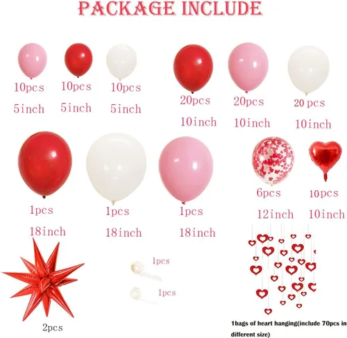 Vista 5 de Kit de guirnalda de arco de globos para el día de San Valentín, globo rojo, rosa y blanco con corazón brillante, remolinos colgantes, cinta de globo