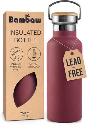 Vista 12 de Bambaw Botella de agua de acero inoxidable de 12 onzas, azul Egeo, 350 ml, de doble pared aislada, a prueba de fugas, apta para lavavajillas, sin BPA