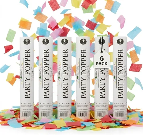 Vista 14 de Clover Products - Cañones de confeti biodegradables de 12 pulgadas Paquete de 6 Poppers blancos para bodas, cumpleaños y eventos Alimentados