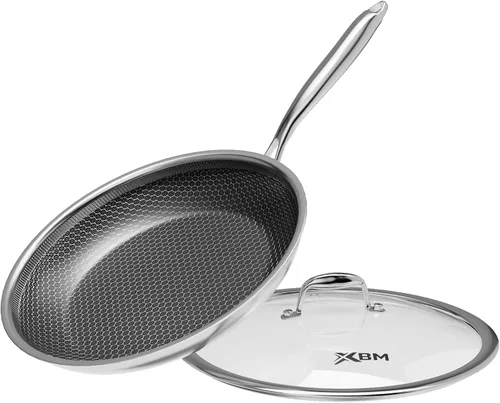 Vista 9 de Sartén antiadherente con tapa de 7 pulgadas, sartén de acero inoxidable duradera, compatible con placa de inducción, sin PFOA, a prueba de arañazos
