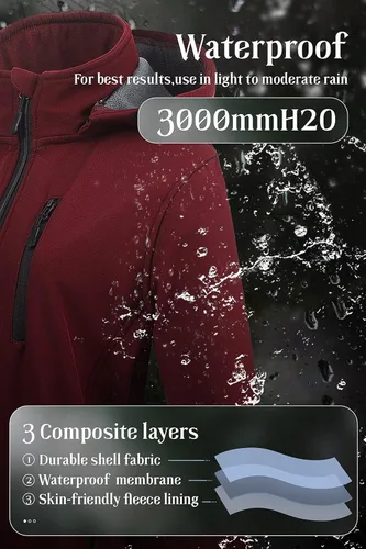 Vista 4 de Chrisuno Chaqueta ligera y larga con forro polar Softshell para mujer, impermeable Anorak con capucha extraíble