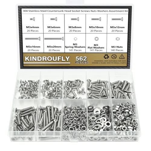 Vista 16 de Juego surtido de 382 piezas de tornillos de cabeza de botón M4 x 5/6/8/10/12/16/20mm, tuercas y arandelas, acero inoxidable 304, rosca totalmente