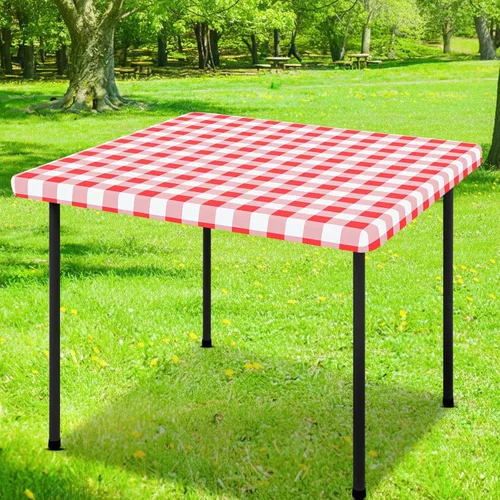 Vista 12 de Smiry Mantel cuadrado de pícnic, manteles de vinilo elásticos impermeables, fundas de mesa de lana cuadriculada con parte trasera de franela