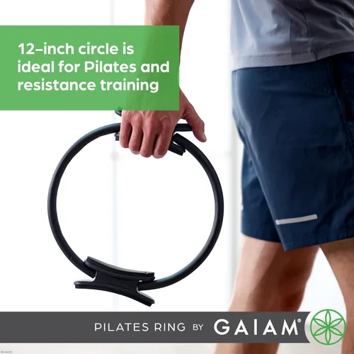 Vista 3 de Gaiam Anillo de Pilates Fitness Circle – Mangos acolchados de espuma ligera y duradera, equipo de ejercicio de resistencia flexible para tonificar