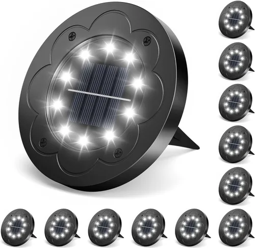 Brightown Luces Solares Exteriores Impermeables, 12 Paquetes de Luces LED Solares Empotradas para Patio, Jardín, Césped, Terraza, Exterior, Sendero,