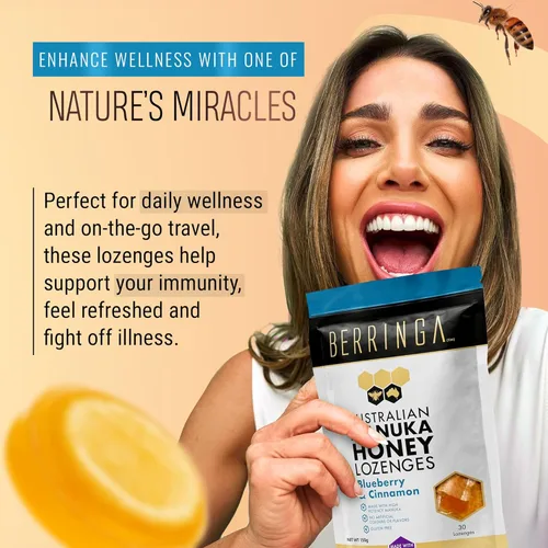 Vista 7 de Berringa Pastillas australianas de miel de manuka, canela de arándanos, MGO 900+, 5.3 onzas, 30