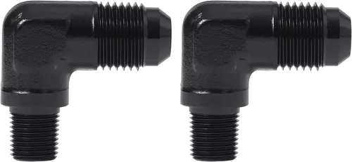 Vista 30 de EVIL ENERGY 3AN macho acampanado a 1/4" NPT tubo adaptador de ajuste de 90 grados aluminio negro 2 piezas
