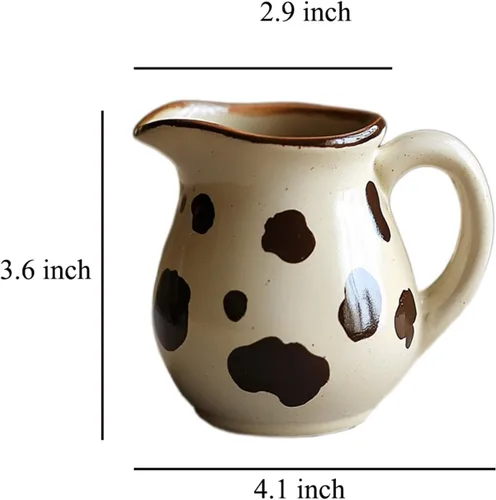 Vista 2 de CHOOLD Crema de cerámica con patrón de vaca retro con asa, jarra de crema de leche de café, salsa para servir