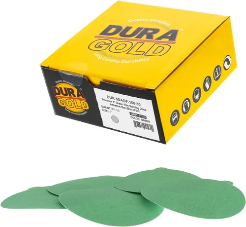 Vista 20 de Dura-Gold Discos de lija PSA de película verde de 5 pulgadas, grano 80 (caja de 50), discos de papel de lija autoadhesivos con parte trasera