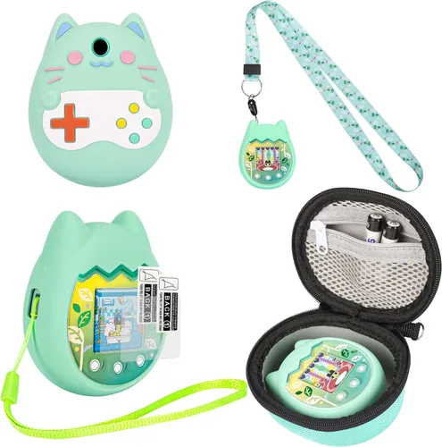 Vista 10 de Funda de transporte y funda de silicona compatible con la máquina de juego virtual Tamagotchi Pix para mascotas, (5 en 1) Funda de silicona