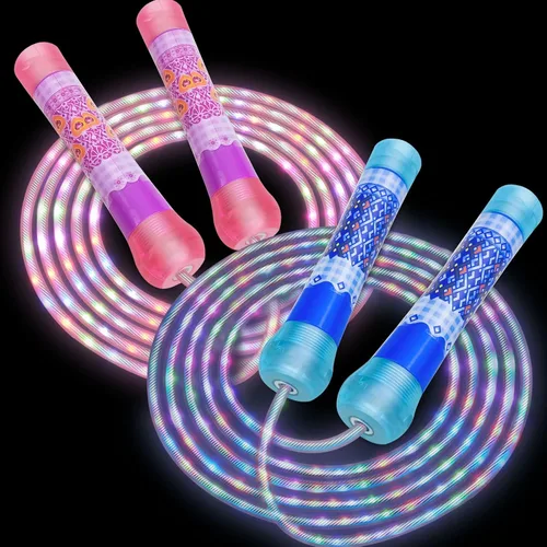 2 Pack LED Jump Rope for Kids Colorful Skipping Rope Light Up Ropes for Girls Boys Fitness Exercise & Lights Dancing & Night Party Favors