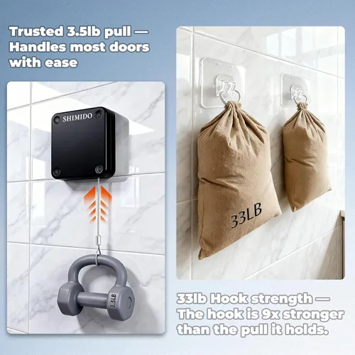 Vista 6 de SHIMIDO Cierrapuertas automático retráctil mejorado, instalación sin herramientas, potente tirador de 3.5 libras cierra las puertas completamente