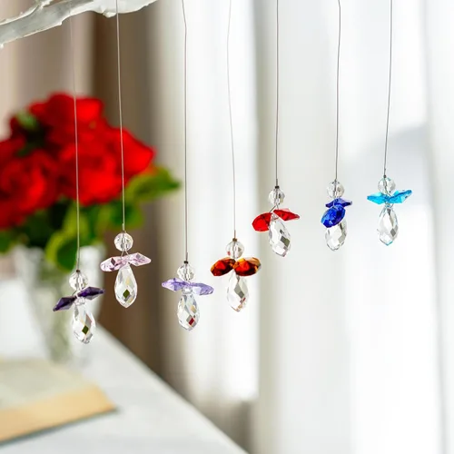 Vista 3 de H&D HYALINE & DORA Atrapasoles de ángel guardián de cristal, prismas colgantes de bola de arco iris para ventana (7 unidades)