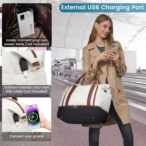 Vista 5 de LOVEVOOK Bolsa de viaje para mujer, bolsa de transporte de gran capacidad con bolsa de aseo