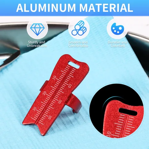 Vista 4 de Anillo de medición endodóntico, regla de dedo roja, instrumento de medición de conducto radicular dental de aluminio, 1.4 in, 1,4 pulgadas, fácil