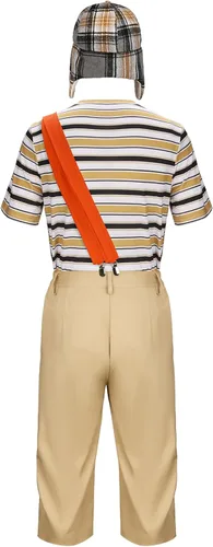 Vista 3 de Adults Costume Striped T-shirt Hat Straps Pants Outfit Halloween Cosplay Uniform Set