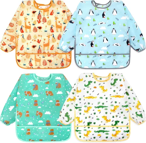 Vista 19 de Accmor 4 Pack Long Sleeve Bibs, Baby Smock Waterproof Sleeved Bib Smock for Baby Toddler 6-36 Months
