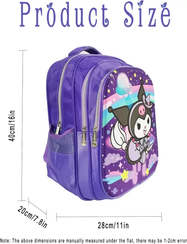 Vista 2 de Mochila de dibujos animados de 16 pulgadas, elegante mochila casual con múltiples compartimentos, Negro02, Mochilas Daypack