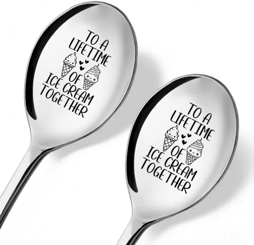 Vista 13 de Ice Cream Together - Paquete de 2 cucharas con caja de regalo, cucharas de helado para parejas, nuestras cucharas de helado, cucharas para regalos