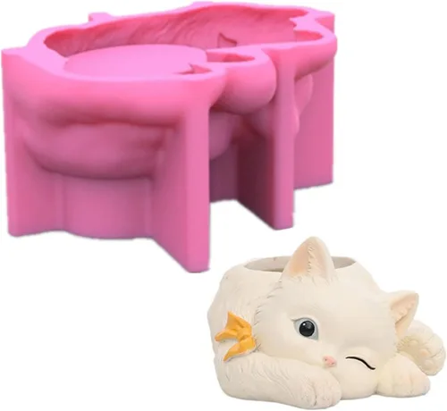 appuivbt Epoxy Cat Flower Pot Resina Molde Silicona,Plantador Plantador Maceta Moldes de cemento Yeso Molde de hormigón,Molde de portavelas