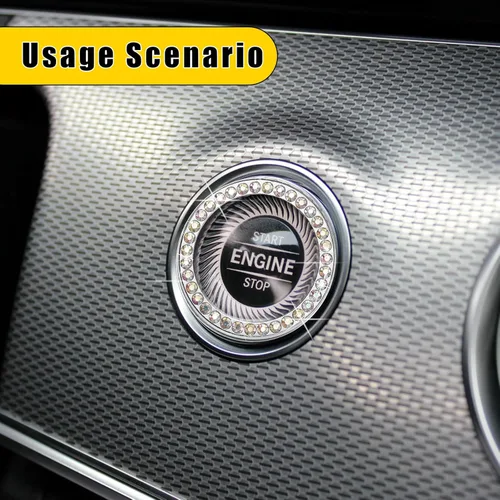 Vista 7 de 2 anillos de decoración de arranque y parada de motor de automóvil con doble diamantes de imitación, accesorios para interiores de automóvil, anillo