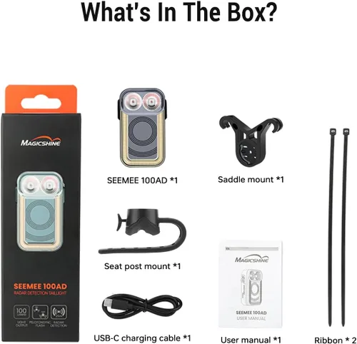 Vista 9 de Magicshine Luz trasera de bicicleta Radar SEEMEE 100AD, control FTR LightSync, luz trasera de radar para bicicleta con USB recargable 700mAh IPX6
