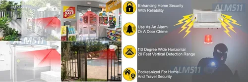 Vista 6 de Alarma portátil con sensor de movimiento y timbre de alerta de entrada con sonido de sirena de 90dB
