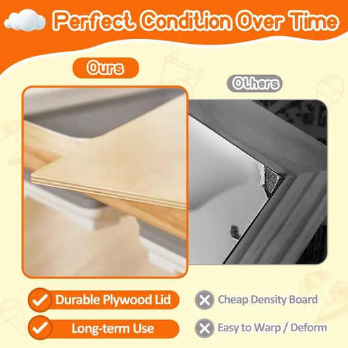 Vista 3 de FUNLIO Mesa sensorial de madera para niños pequeños de 1 a 5 años, altura ajustable con tapa de madera contrachapada antideformación, mesa de arena