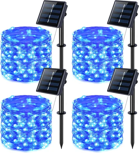 Vista 25 de JMEXSUSS Paquete de 2 luces solares de Navidad impermeables para exteriores, 100 LED de 33 pies, color blanco cálido y multicolor, luces solares